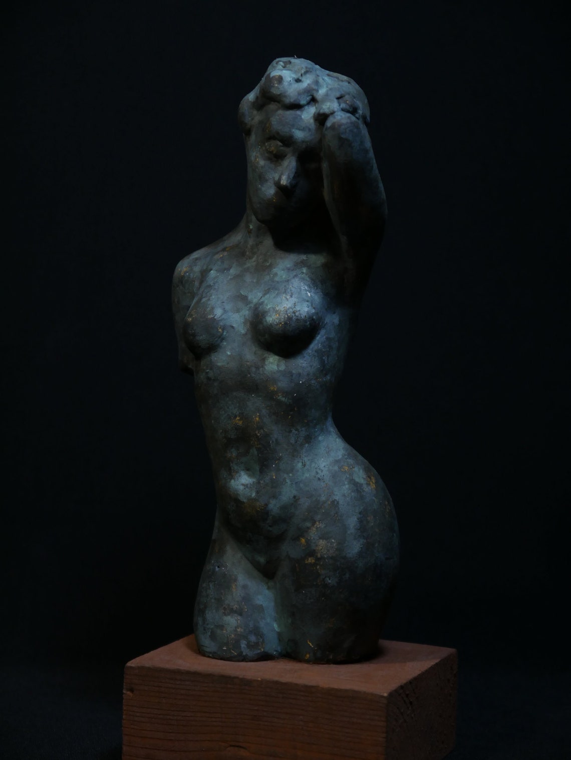 Nude female torso sculpture plaster painted bronze